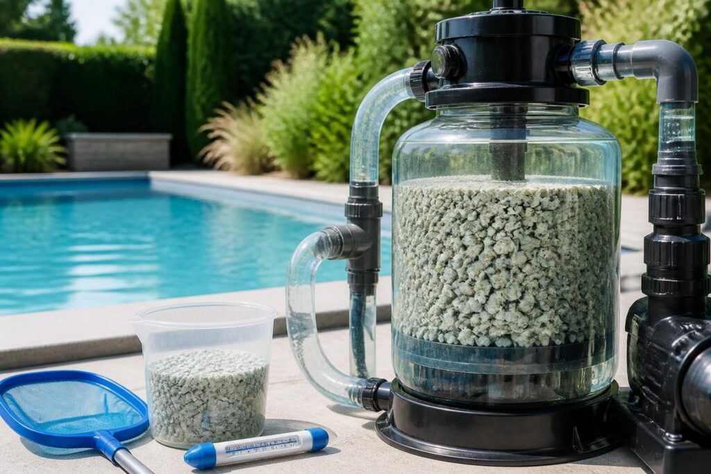 découvrez comment filtrer l'eau de votre piscine à la zéolithe avec notre guide complet : média filtrant, dosage recommandé et entretien pour une eau claire et saine.
