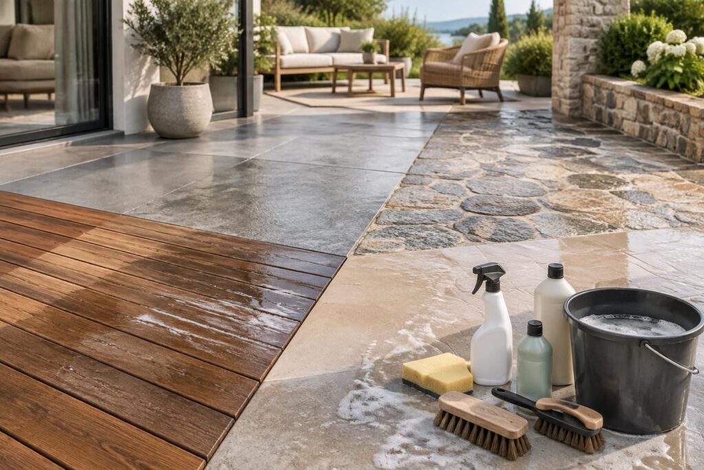 découvrez les meilleurs produits pour nettoyer votre terrasse en bois, béton, pierre ou carrelage, et choisir la solution adaptée à chaque surface.